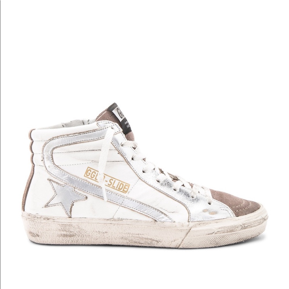 Golden Goose White and Brown High-Top Sneakers